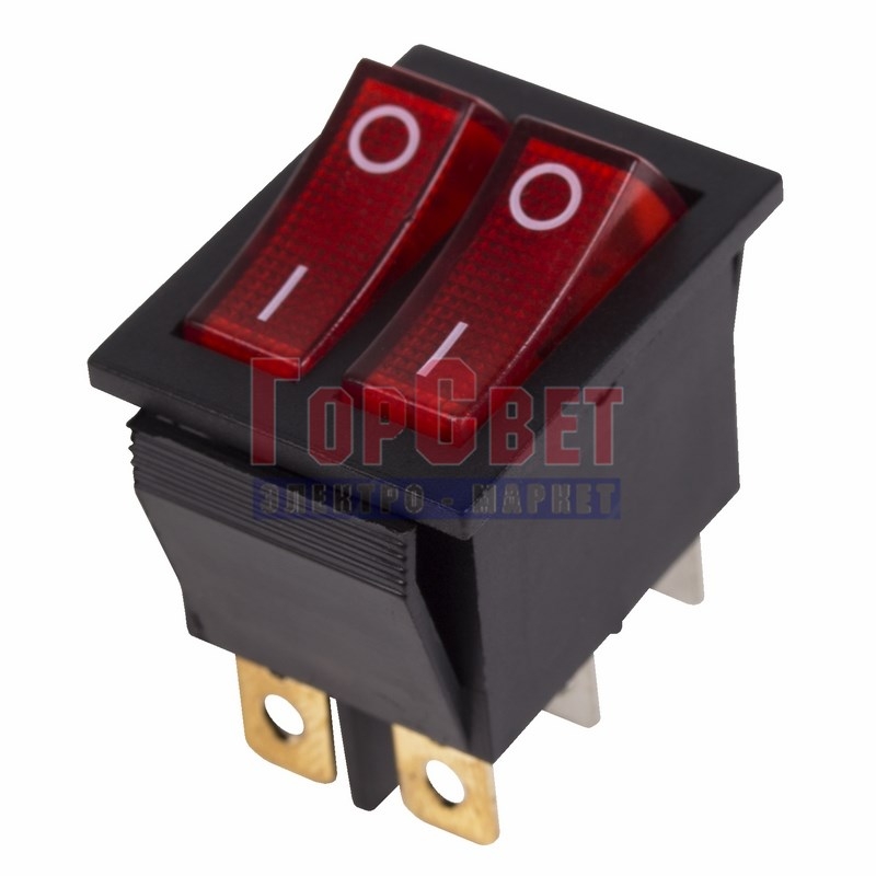 Выключатель клавишный 250V 15А (6с) ON-OFF красный с подсветкой двойной - фото - 1