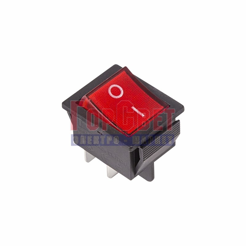 Выключатель клавишный 250V 16А (4с) ON-OFF красный с подсветкой - фото - 1