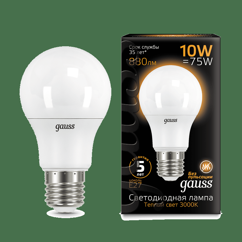 Лампа Gauss LED A60 10W E27 3000K - фото - 1