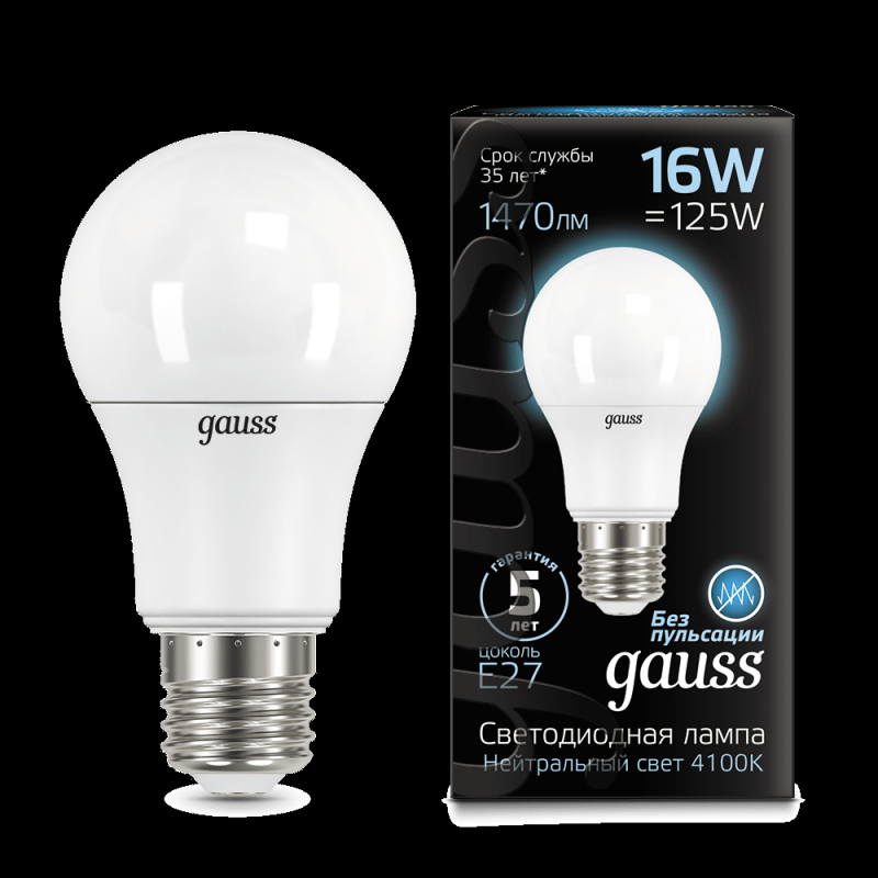 Лампа Gauss LED A60 16W E27 4100K - фото - 1