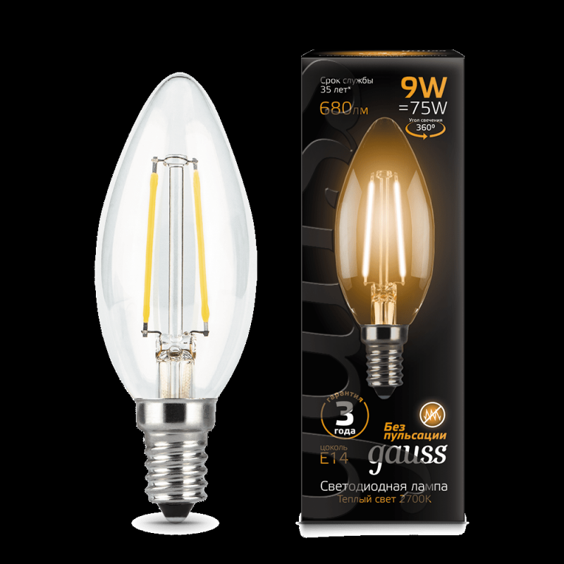 Лампа Gauss LED Filament Candle E14 9W 2700К - фото - 1