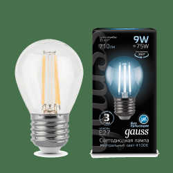 Лампа Gauss LED Filament Globe E27 9W 4100K - фото - 1