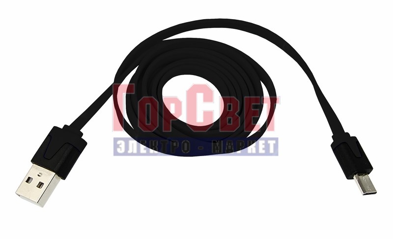 USB кабель универсальный microUSB шнур плоский 1 м черный - фото - 1
