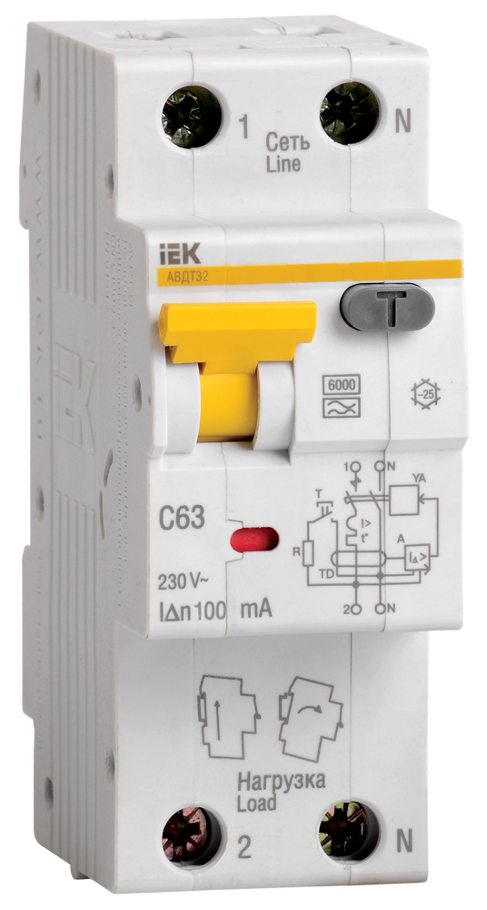 Автоматический выключатель дифференциального тока АВДТ 32 C 63А 100мА - фото - 1